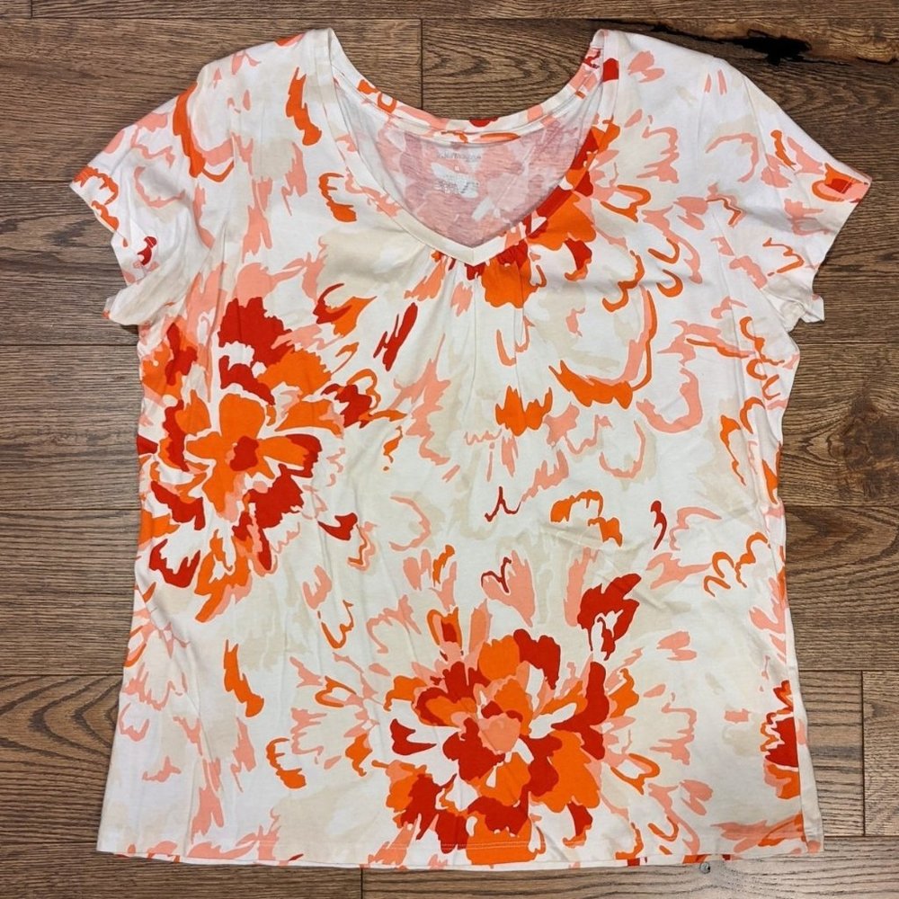 St. John's Bay Orange & Red Floral Short Sleeve XL